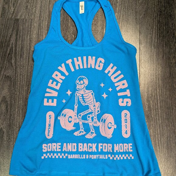 Barbells And Ponytails Racerback "Everything Hurts" Tank Top Sz XS - Picture 1 of 1